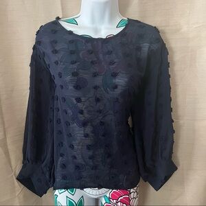 Solitaire Navy Blue Puff Long Sleeve Blouse